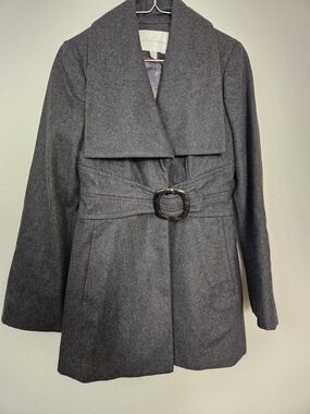 Jessica Simpson Charcoal Gray Wool-Blend Pea Coat with Buckle Belt Size Small